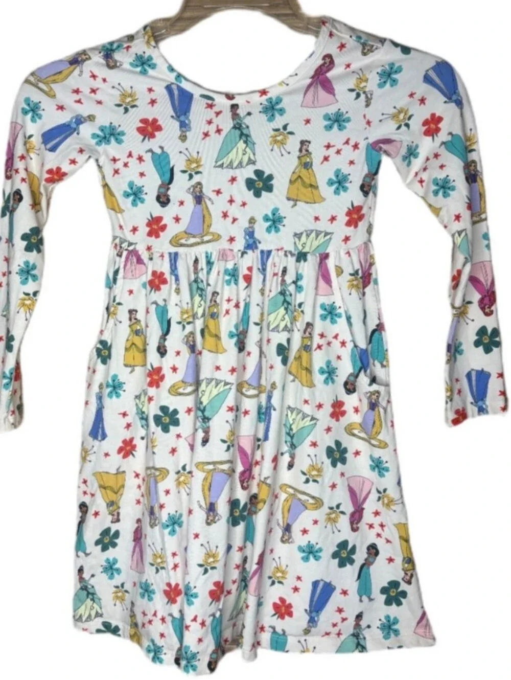 Hanna Andersson Disney Princess White Long-Sleeve Shater Dress 120cm/6-7